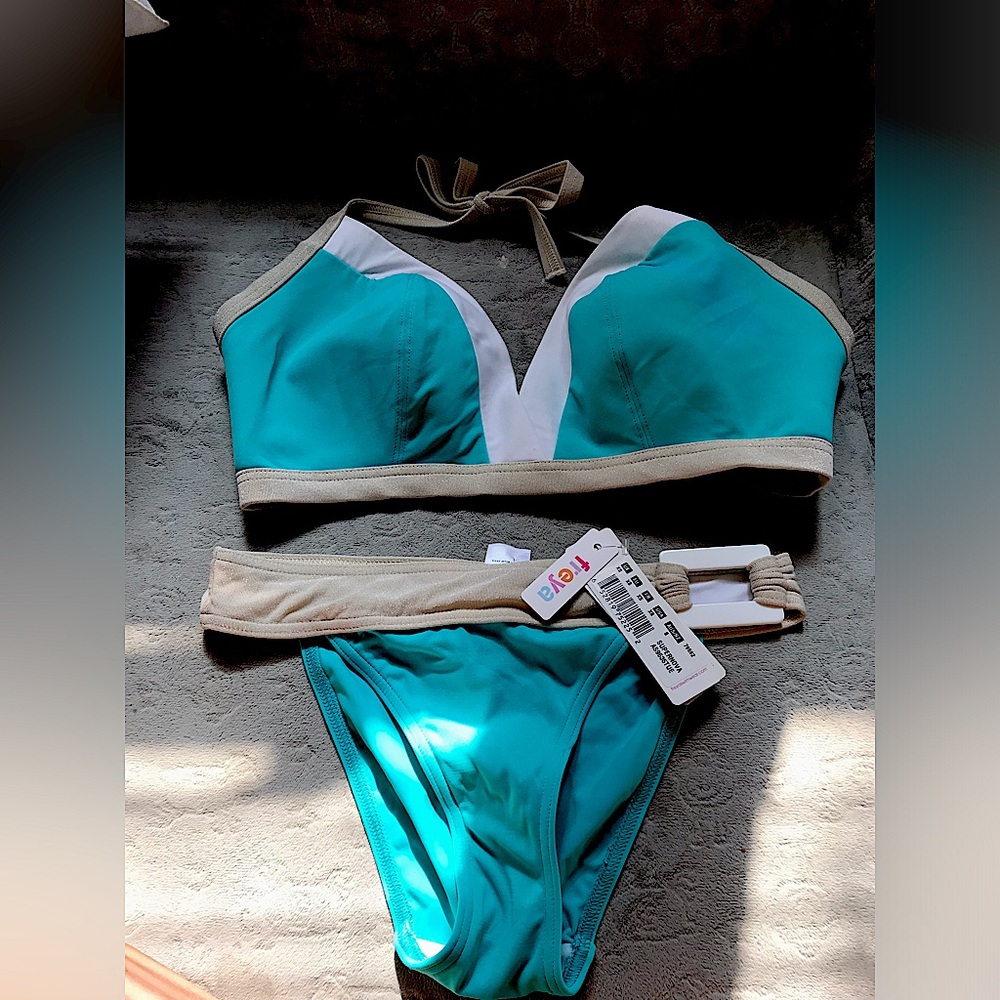 FREYA swimsuit two piece set Turquoise with Gold